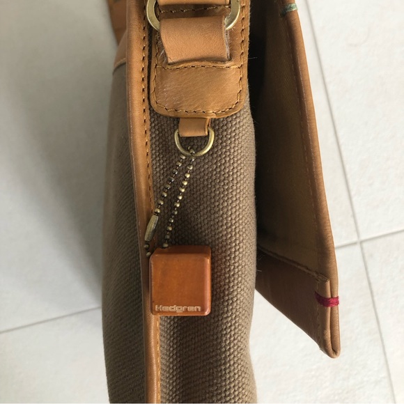Hedgren Messenger/crossbody bag, leather and canvas EUC Unisex - Picture 7 of 8